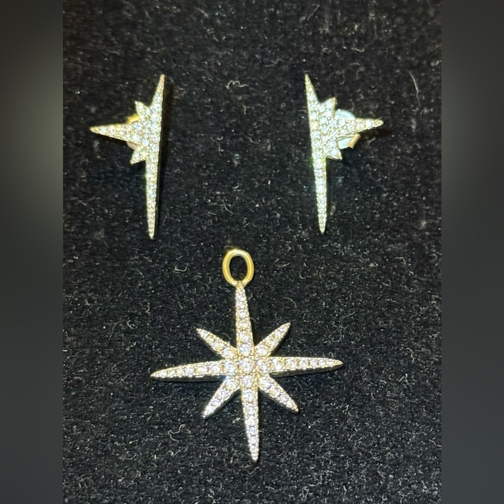 Apm Monaco meteorite cubic zirconia sterling silver earrings and pendant set